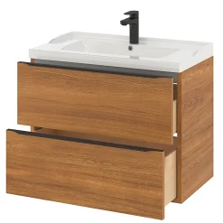 GoodHome Meuble sous vasque suspendu effet noyer l.80 x H.60 x P.45 cm, Imandra