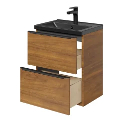 GoodHome Meuble sous vasque suspendu faible profondeur effet noyer l.50 x H.60 x P.36 cm, Imandra