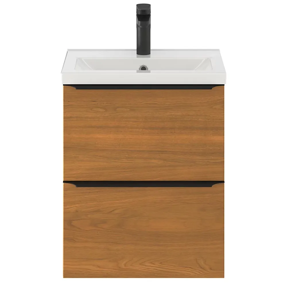 GoodHome Meuble sous vasque suspendu faible profondeur effet noyer l.50 x H.60 x P.36 cm, Imandra