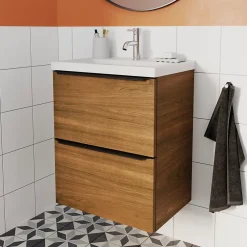 GoodHome Meuble sous vasque suspendu faible profondeur effet noyer l.50 x H.60 x P.36 cm, Imandra
