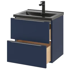 GoodHome Meuble sous vasque suspendu bleu nuit mat l.60 x H.60 x P.45 cm, Imandra