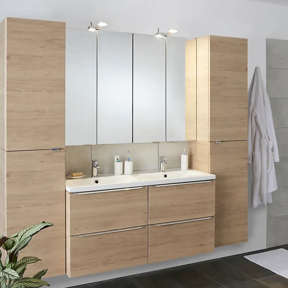 GoodHome Meuble sous vasque suspendu effet chêne l.120 x H.60 x P.45 cm, Imandra