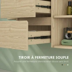 Homcom Meuble sous vasque suspendu design tiroirs étagères - dim. 90L x 45P x 46H cm - effet bois clair
