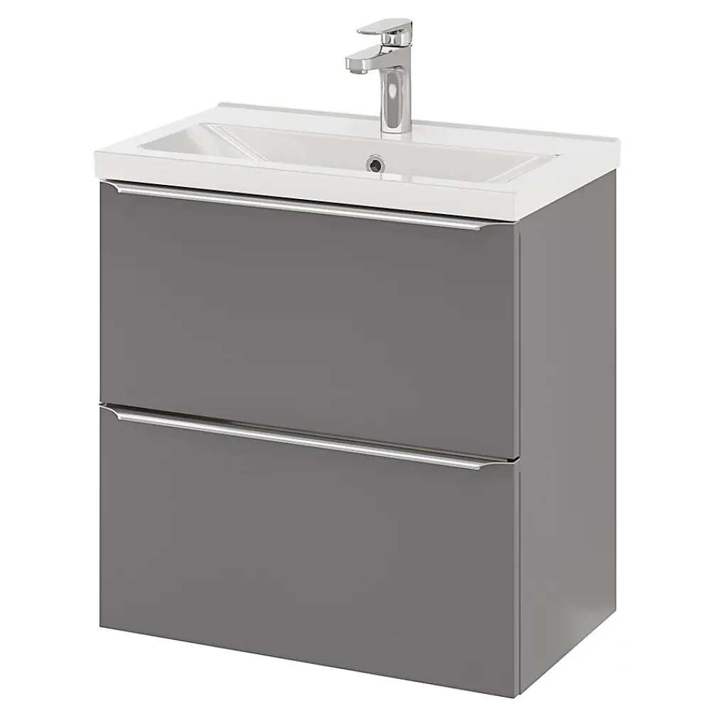 GoodHome Meuble sous vasque suspendu faible profondeur gris brillant l.60 x H.60 x P.36 cm, Imandra