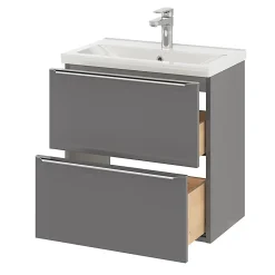 GoodHome Meuble sous vasque suspendu faible profondeur gris brillant l.60 x H.60 x P.36 cm, Imandra