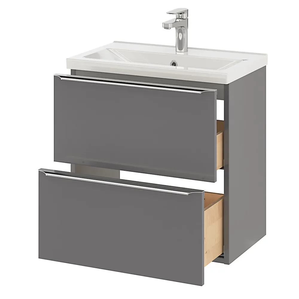 GoodHome Meuble sous vasque suspendu faible profondeur gris brillant l.60 x H.60 x P.36 cm, Imandra