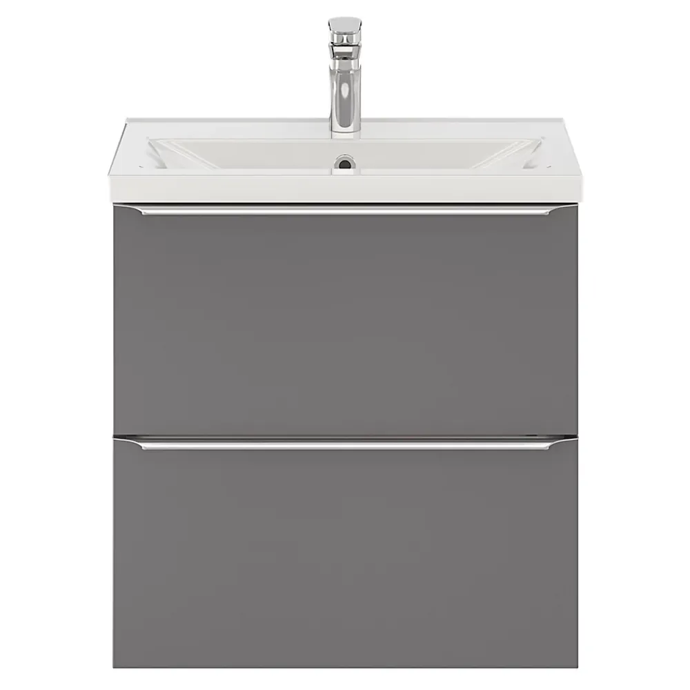 GoodHome Meuble sous vasque suspendu faible profondeur gris brillant l.60 x H.60 x P.36 cm, Imandra