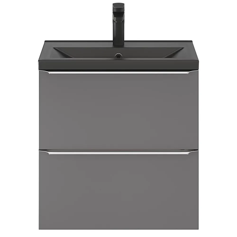 GoodHome Meuble sous vasque suspendu faible profondeur gris brillant l.60 x H.60 x P.36 cm, Imandra