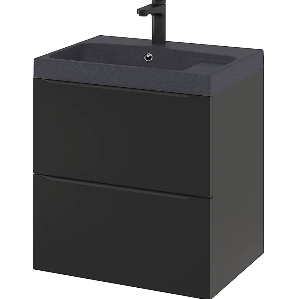 Meuble Buanderie|Meuble Sous-Vasque|GoodHome Meuble sous vasque suspendu noir mat l.60 x H.60 x P.45 cm, Imandra