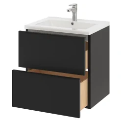 Meuble Buanderie|Meuble Sous-Vasque|GoodHome Meuble sous vasque suspendu noir mat l.60 x H.60 x P.45 cm, Imandra