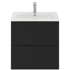 Meuble Buanderie|Meuble Sous-Vasque|GoodHome Meuble sous vasque suspendu noir mat l.60 x H.60 x P.45 cm, Imandra
