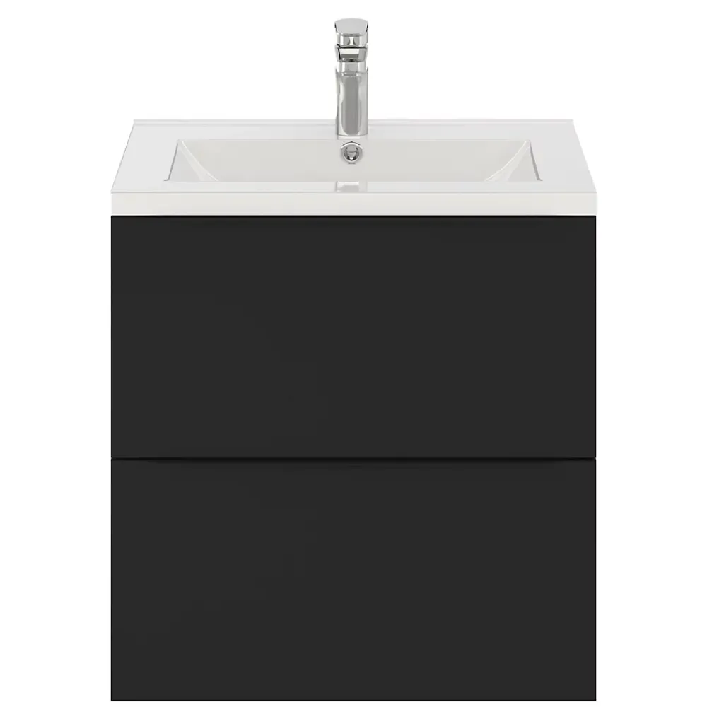 Meuble Buanderie|Meuble Sous-Vasque|GoodHome Meuble sous vasque suspendu noir mat l.60 x H.60 x P.45 cm, Imandra