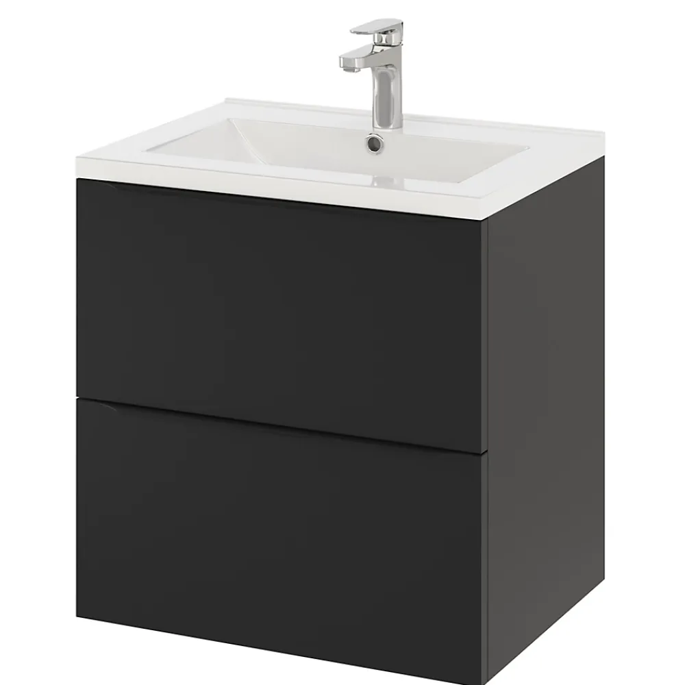 Meuble Buanderie|Meuble Sous-Vasque|GoodHome Meuble sous vasque suspendu noir mat l.60 x H.60 x P.45 cm, Imandra