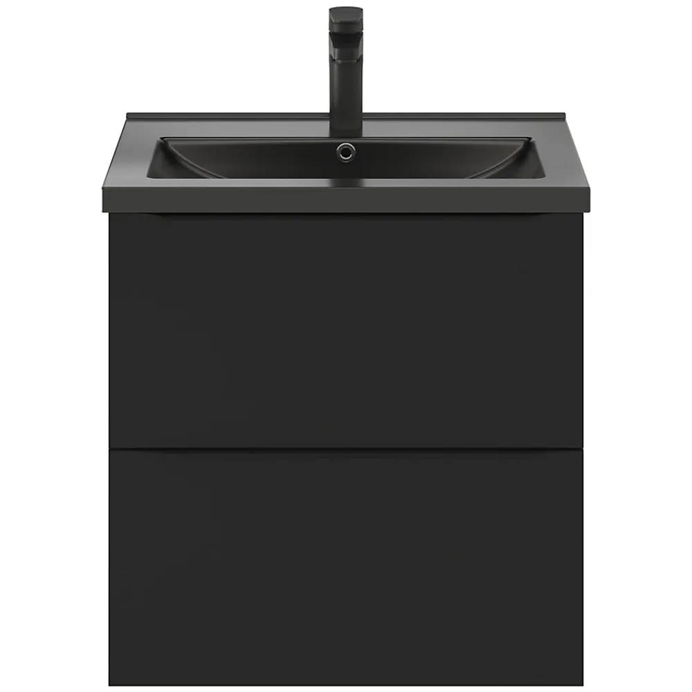 Meuble Buanderie|Meuble Sous-Vasque|GoodHome Meuble sous vasque suspendu noir mat l.60 x H.60 x P.45 cm, Imandra