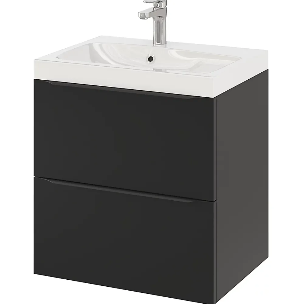 Meuble Buanderie|Meuble Sous-Vasque|GoodHome Meuble sous vasque suspendu noir mat l.60 x H.60 x P.45 cm, Imandra