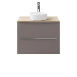 Meuble Buanderie|GoodHome Meuble sous vasque suspendu gris taupe brillant l.80 x H.60 x P.45 cm, Imandra