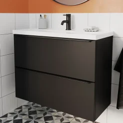 GoodHome Meuble sous vasque suspendu faible profondeur noir mat l.80 x H.60 x P.36 cm, Imandra