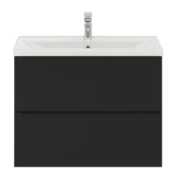 GoodHome Meuble sous vasque suspendu faible profondeur noir mat l.80 x H.60 x P.36 cm, Imandra