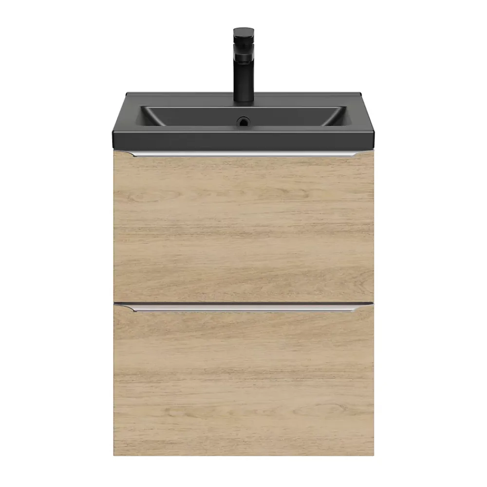 Meuble Buanderie|Meuble De Salle De Bains Faible Profondeur|GoodHome Meuble sous vasque suspendu faible profondeur effet chêne l.50 x H.60 x P.36 cm, Imandra