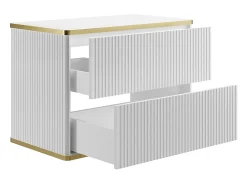 Meuble Sous-Vasque|Vente-unique Meuble sous vasque suspendu strié liseré doré - Blanc - L80 cm - KELIZA