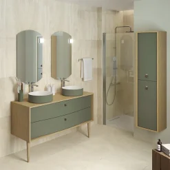 Meuble Buanderie|Decotec Meuble sous vasque suspendu vert fougère mat 2 tiroirs l.140 x H.50 x P.50 cm, Havana