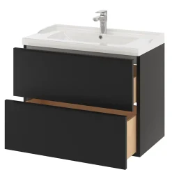 GoodHome Meuble sous vasque suspendu noir mat l.80 x H.60 x P.45 cm, Imandra