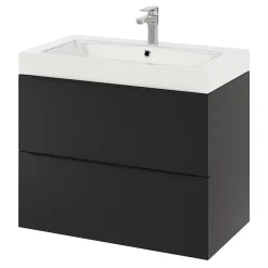 GoodHome Meuble sous vasque suspendu noir mat l.80 x H.60 x P.45 cm, Imandra