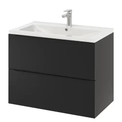 GoodHome Meuble sous vasque suspendu noir mat l.80 x H.60 x P.45 cm, Imandra