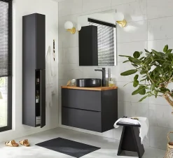 GoodHome Meuble sous vasque suspendu noir mat l.80 x H.60 x P.45 cm, Imandra