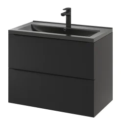GoodHome Meuble sous vasque suspendu noir mat l.80 x H.60 x P.45 cm, Imandra