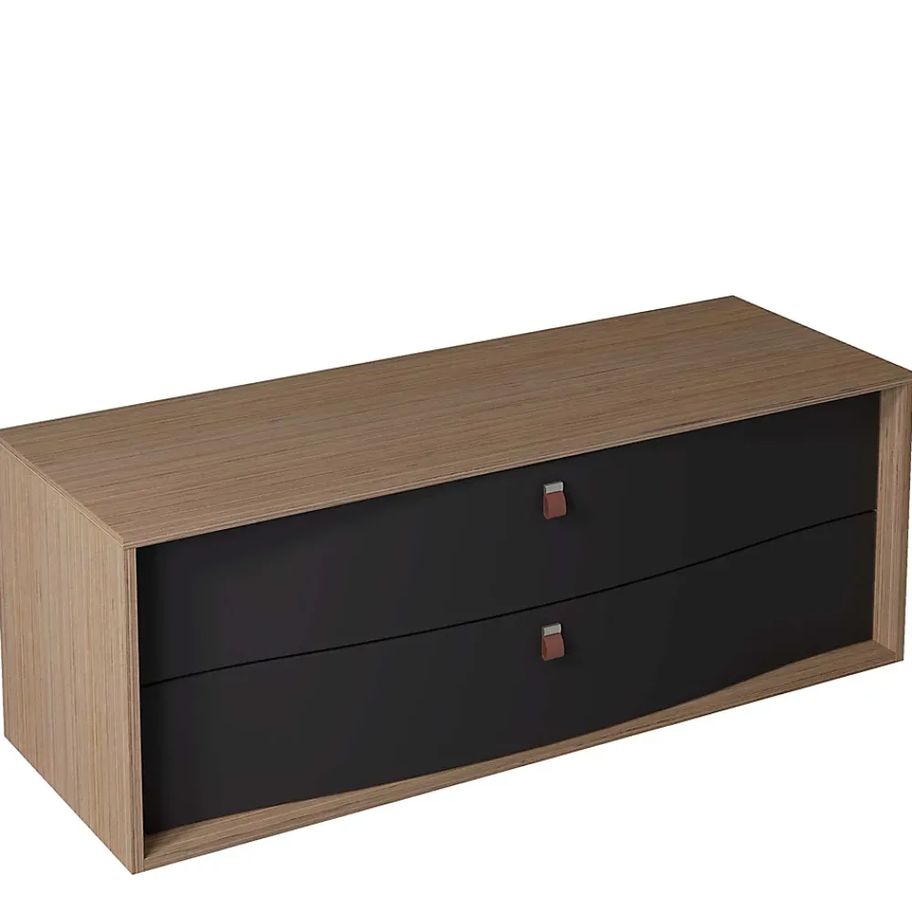 Decotec Meuble sous vasque suspendu noir mat 2 tiroirs l.140 x H.50 x P.50 cm, Havana