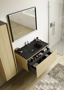 Meuble Sous-Vasque|Ipiemme SRL Meuble sous vasque suspendu effet chêne l.90 x H.46,5 x P.50,5 cm pour plan simple vasque, Pura+