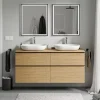 Meuble Sous-Vasque|Bernstein Meuble sous vasque suspendu MDF Chêne miel, plan vasque Chêne miel, poignée Anthracite mat - 140x46x62cm - LAVOA