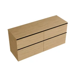 Meuble Sous-Vasque|Bernstein Meuble sous vasque suspendu MDF Chêne miel, plan vasque Chêne miel, poignée Anthracite mat - 140x46x62cm - LAVOA