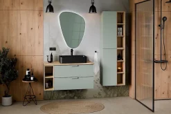 Furnidea Meuble sous vasque suspendu ASTER vert 80 cm