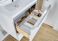 Meuble Buanderie|Meuble Sous-Vasque|GoodHome Meuble sous vasque suspendu blanc brillant l.60 x H.60 x P.45 cm, Imandra