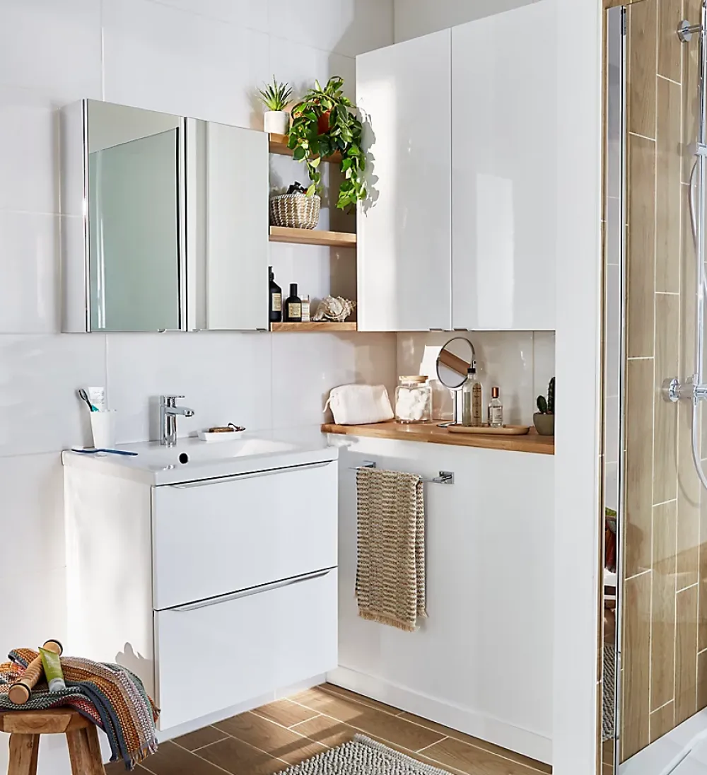 Meuble Buanderie|Meuble Sous-Vasque|GoodHome Meuble sous vasque suspendu blanc brillant l.60 x H.60 x P.45 cm, Imandra