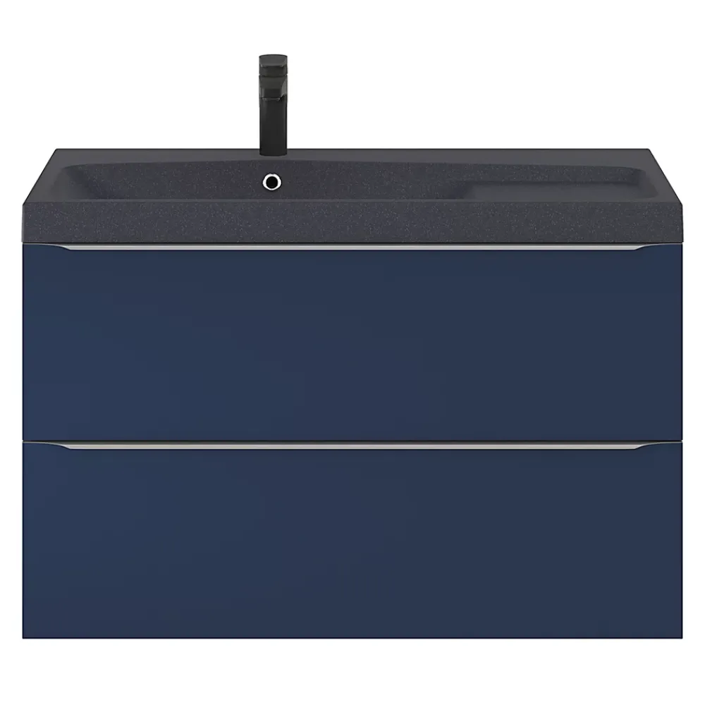 Meuble Buanderie|Meuble De Salle De Bains Faible Profondeur|GoodHome Meuble sous vasque suspendu bleu nuit mat l.100 x H.60 x P.45 cm, Imandra