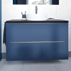 Meuble Buanderie|Meuble De Salle De Bains Faible Profondeur|GoodHome Meuble sous vasque suspendu bleu nuit mat l.100 x H.60 x P.45 cm, Imandra