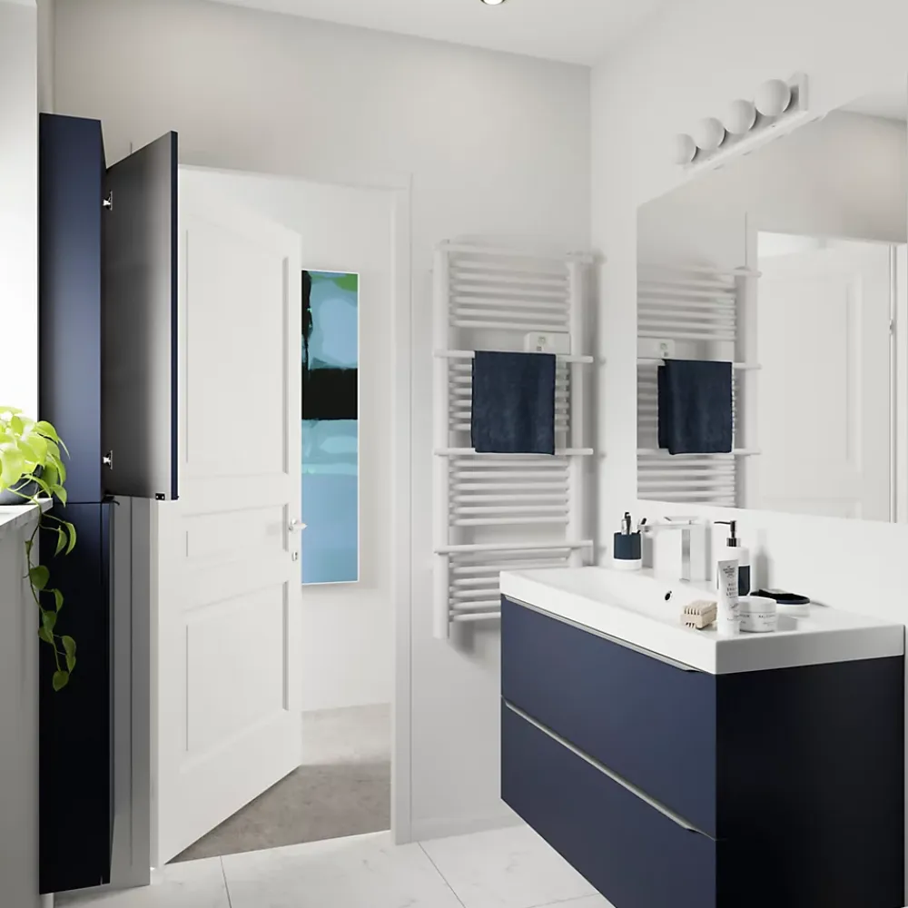 Meuble Buanderie|Meuble De Salle De Bains Faible Profondeur|GoodHome Meuble sous vasque suspendu bleu nuit mat l.100 x H.60 x P.45 cm, Imandra