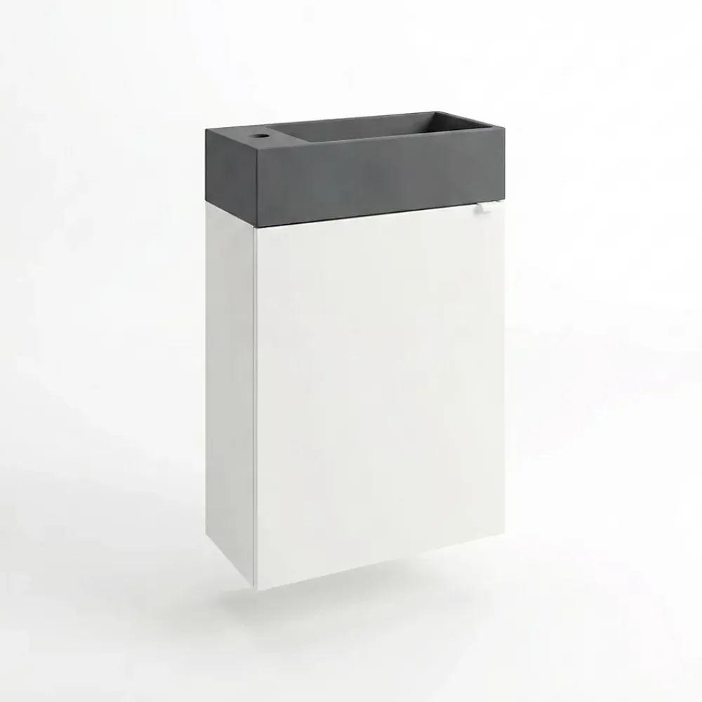 Lave-Mains|Homesight Meuble sous vasque suspendu blanc mat l.44 cm Imandra + plan vasque béton gris, GoodHome