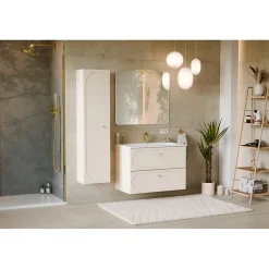 Meuble Sous-Vasque|Meublorama Meuble sous vasque TORNADO 80 cm 2 tiroirs Finition sable Style contemporain