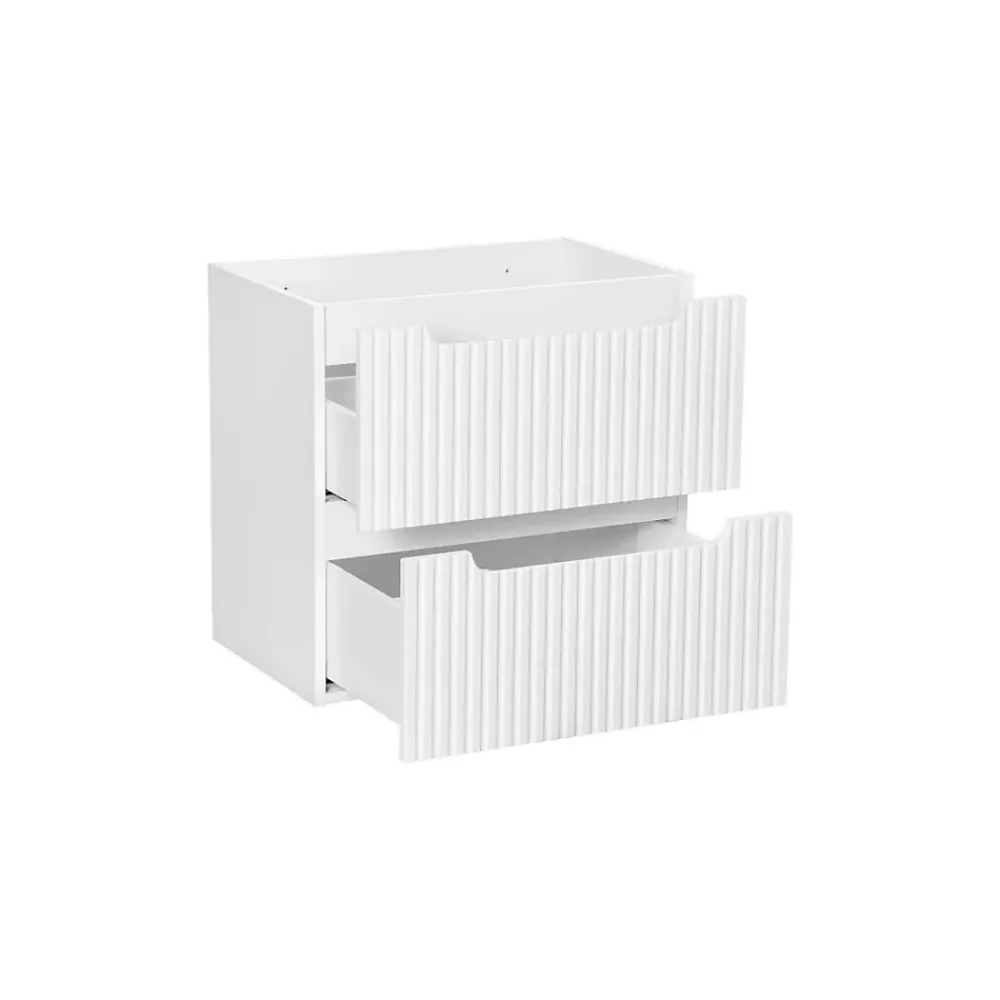 Meublorama Meuble sous vasque VANO 2 tiroirs Blanc alpin L60 x P39 x H57 cm Meuble suspendu