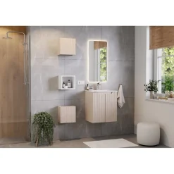Meublorama Meuble sous vasque VANO 50 cm 2 portes Coloris marron congo L50 x P39 x H57 cm Meuble suspendu