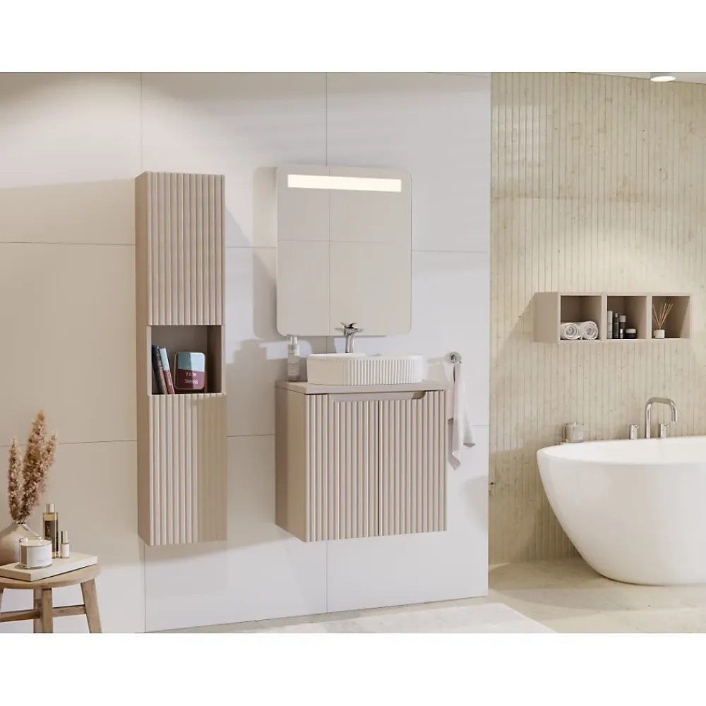 Meublorama Meuble sous vasque VANO 60 cm 2 portes Marron congo mat L60 x P39 x H57 cm Meuble suspendu