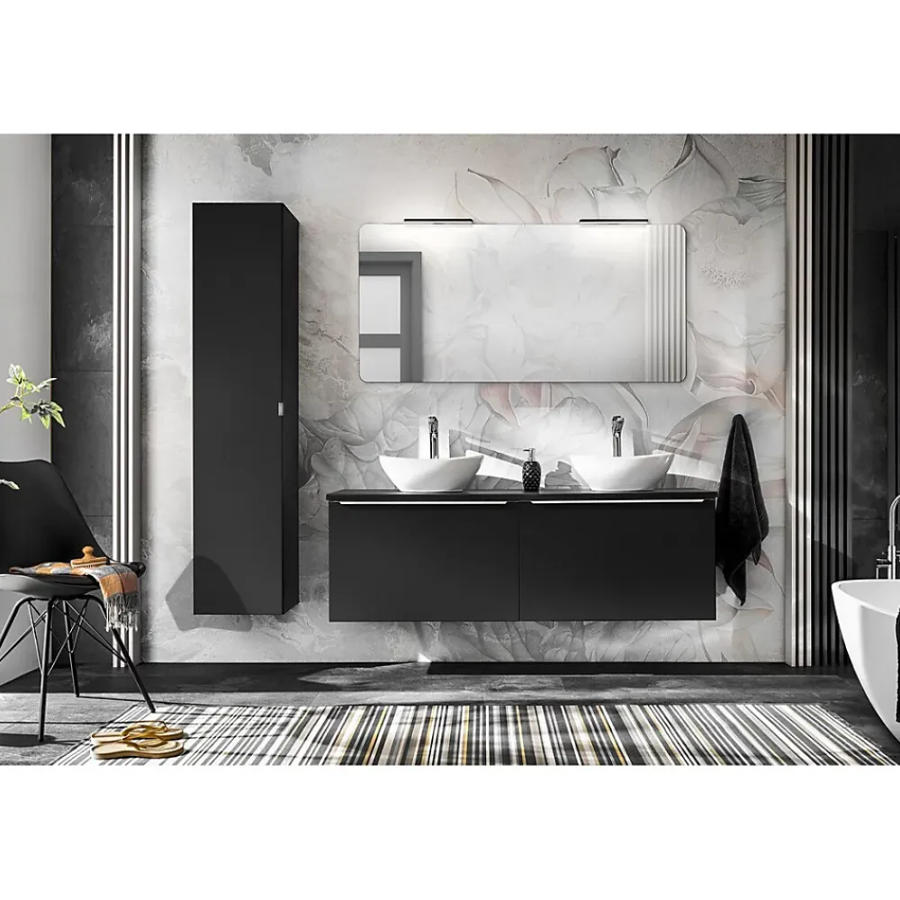 Meuble Sous-Vasque|Meublorama Meuble sous vasque VANTA 80 cm noir Meuble suspendu avec 2 tiroirs