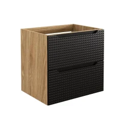 Meublorama Meuble sous vasque VELNIA 2 tiroirs 60 cm Coloris chene clair et noir Meuble suspendu