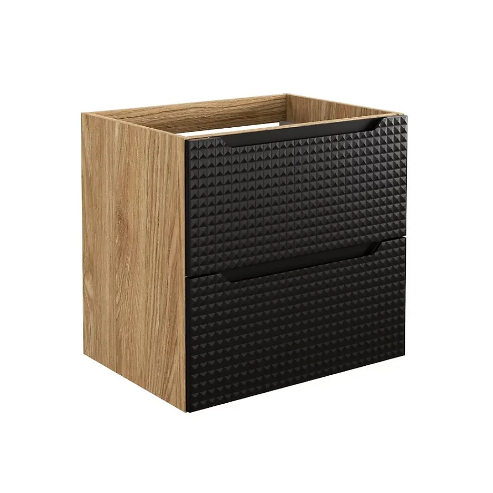Meublorama Meuble sous vasque VELNIA 2 tiroirs 60 cm Coloris chene clair et noir Meuble suspendu