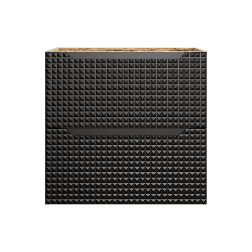 Meublorama Meuble sous vasque VELNIA 2 tiroirs 60 cm Coloris chene clair et noir Meuble suspendu