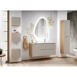 Meuble Sous-Vasque|Meublorama Meuble sous vasque YOKA Beige et chene clair 90 cm